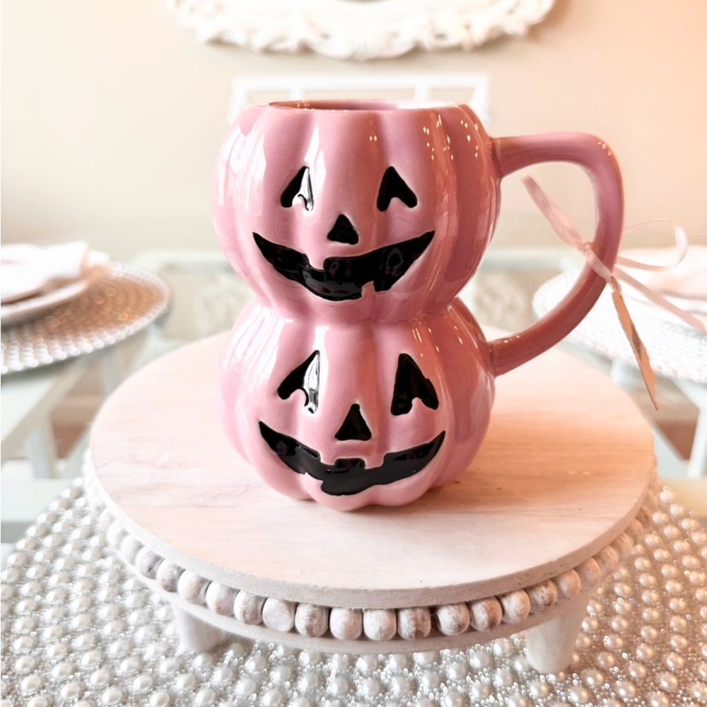 🩷 PINK STACKED PUMPKIN Halloween Jack O Lantern Mug Lang NEW - Picture 4 of 7